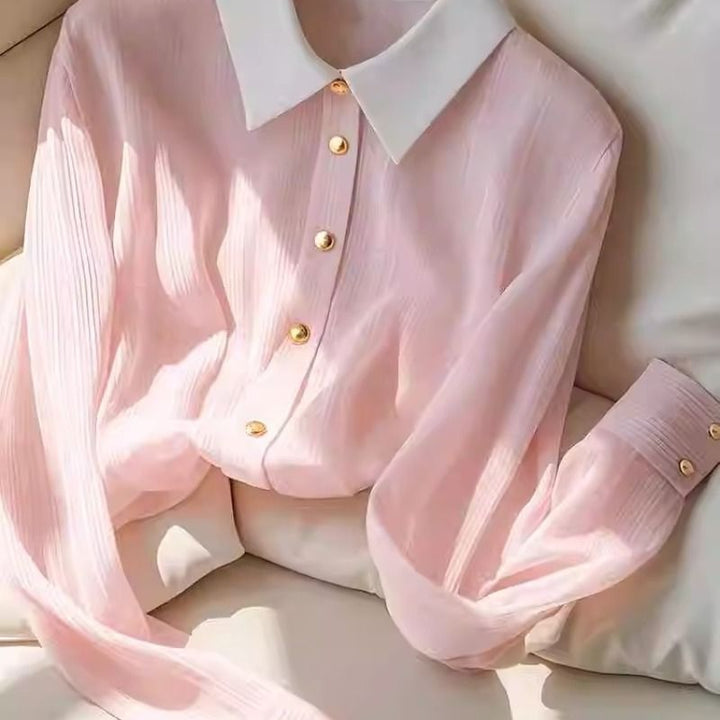 Damen Bluse mit strukturiertem Gewebe und kontrastierendem Kragen Drune