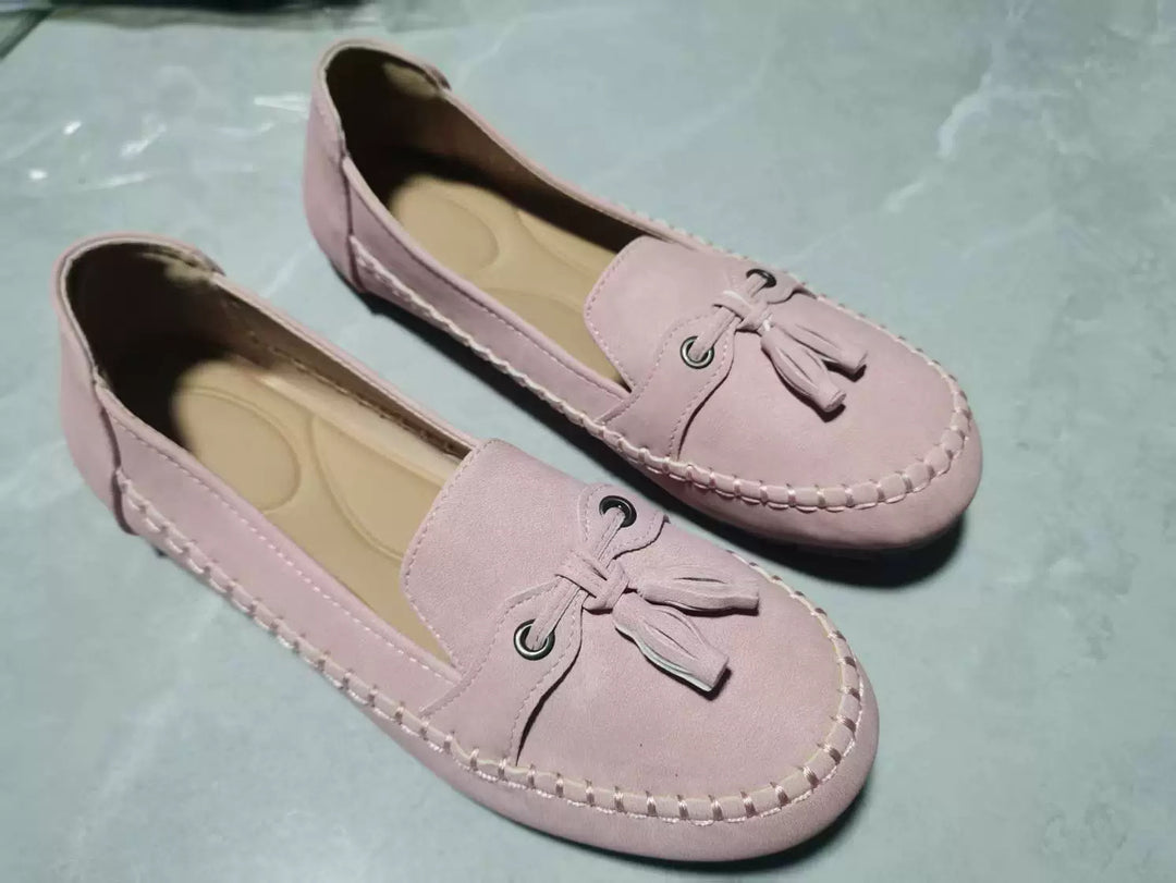 Damen  klassische Mokassin-Slipper mit Quasten, handgenähter Rahmennaht und rutschfester Gummisohle Drune
