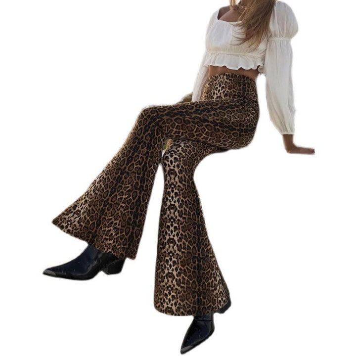 Damen Flared Jeans mit stilvollem Leopardenmuster Drune