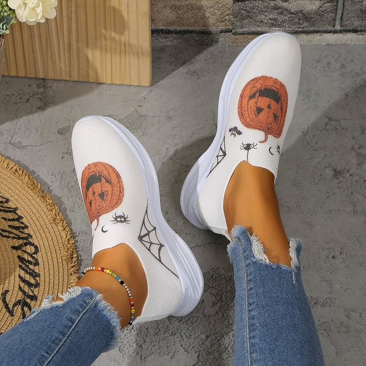 Damen Slip-On Sneaker mit Halloween-Motiv und atmungsaktivem Design Drune