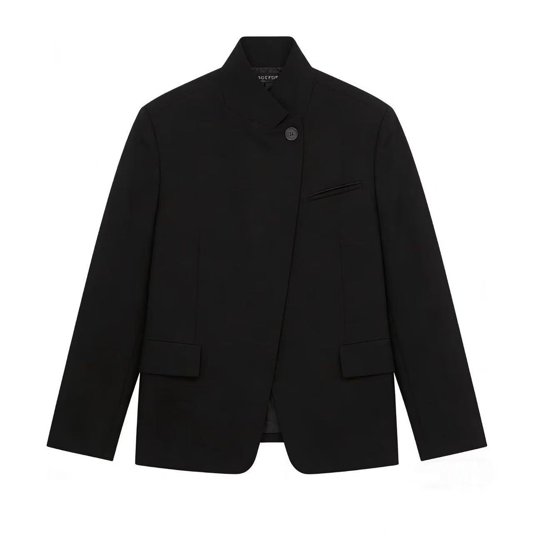 Damen Kurzblazer mit Stehkragen, asymmetrischer Knopfblende und Pattentaschen Drune