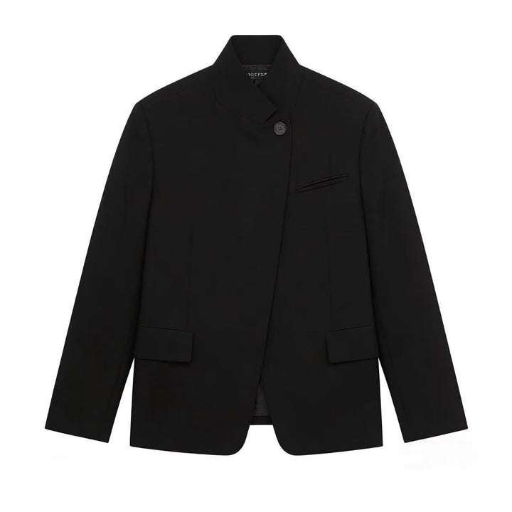 Damen Kurzblazer mit Stehkragen, asymmetrischer Knopfblende und Pattentaschen Drune