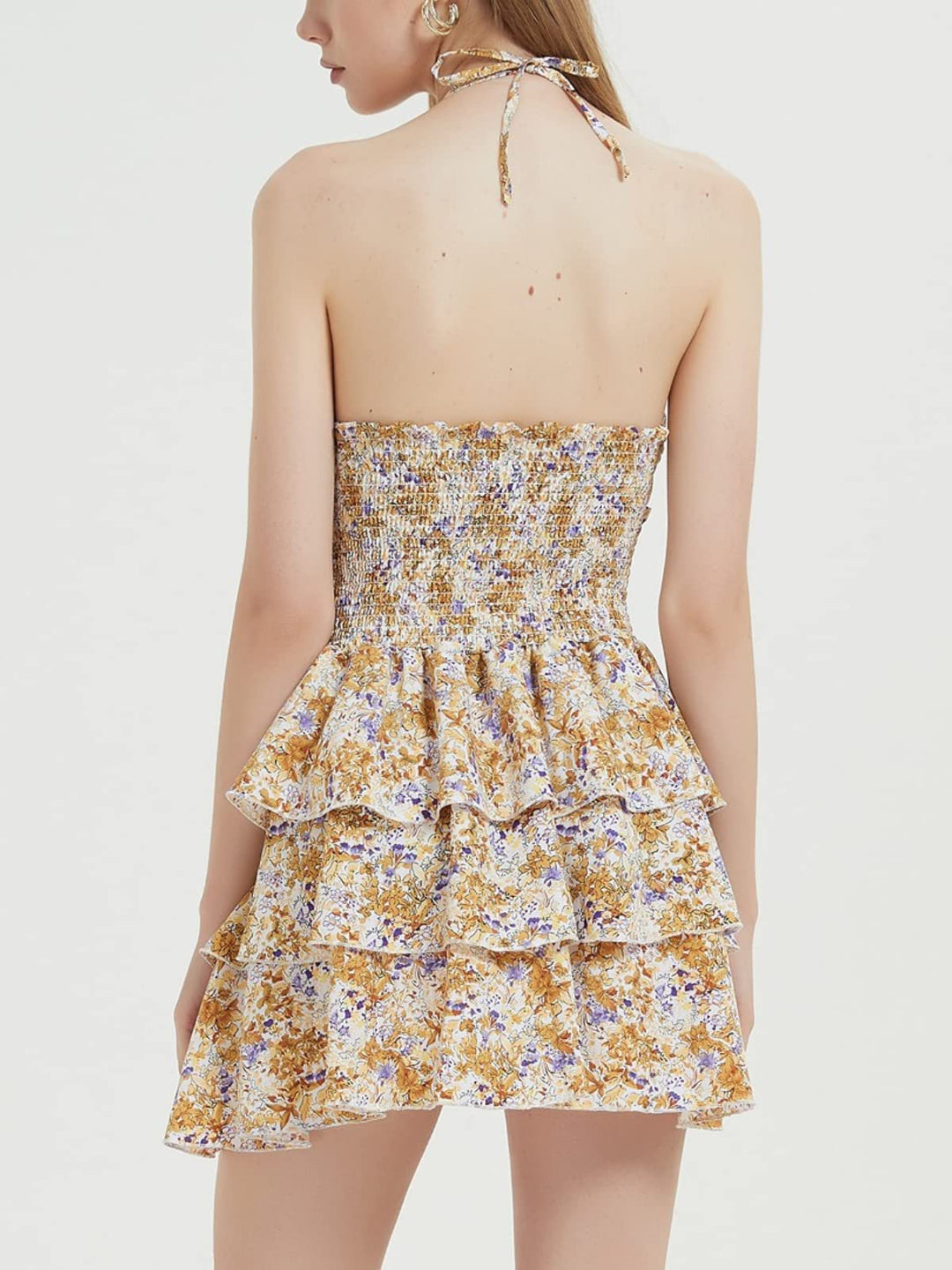 Damen Rüschenkleid mit trägerlosem Design und floralem Muster Drune