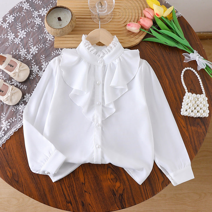 Mädchen elegante Rüschenbluse mit Kragen und dazu passendem Faltenrock Drune