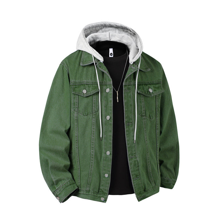 Herren nan Jeansjacke mit angenähter Kapuze Lagenlook robuste Baumwollmischung Drune