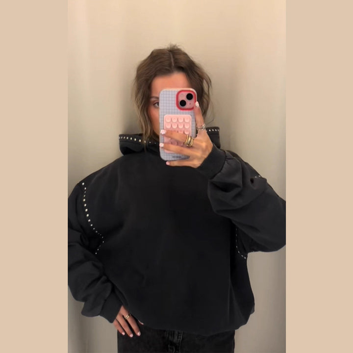 Damen Modischer Kapuzenpullover mit eleganten Nietenverzierungen Drune