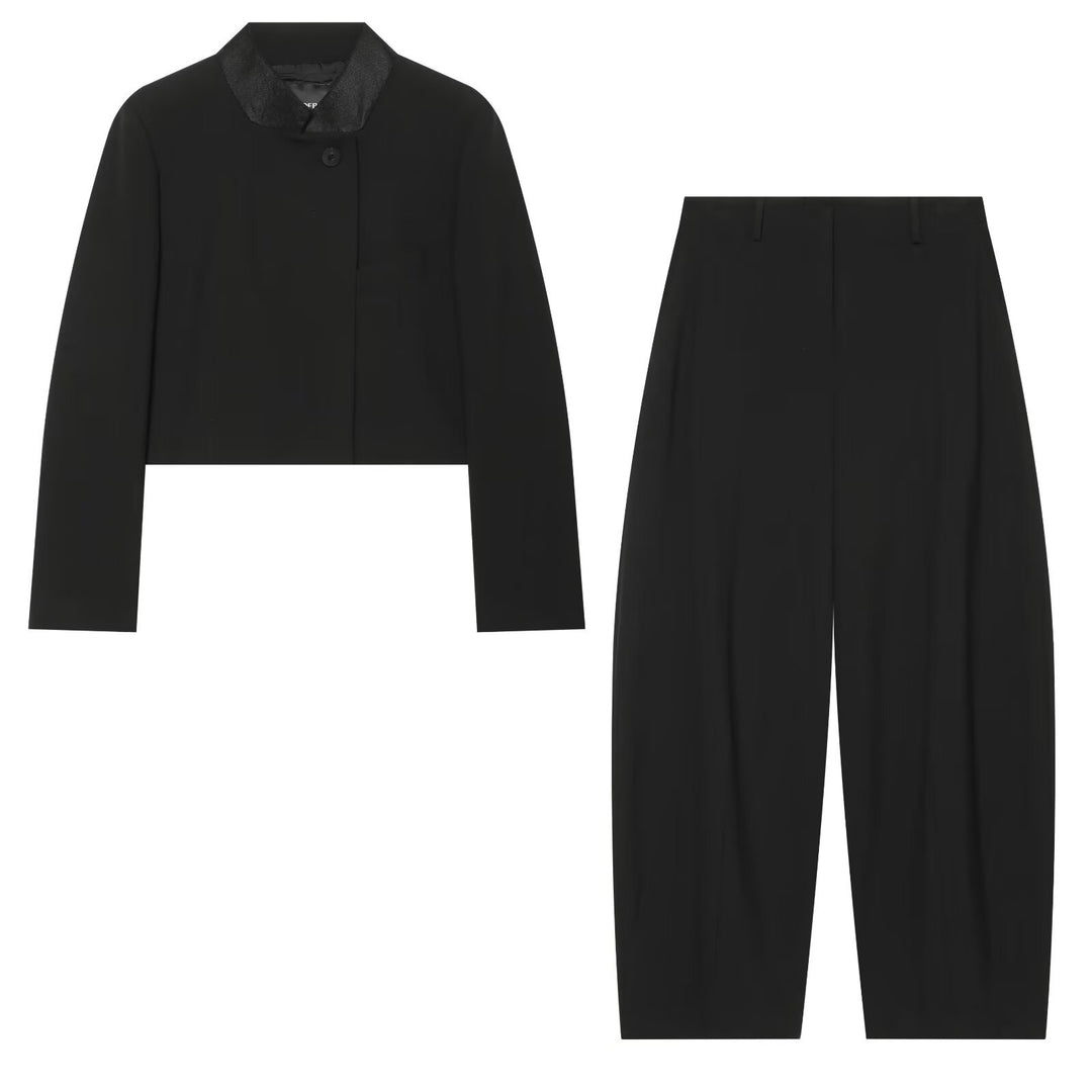Damen Cropped‑Blazerjacke im Boxy‑Schnitt mit kurzem Stehkragen Drune