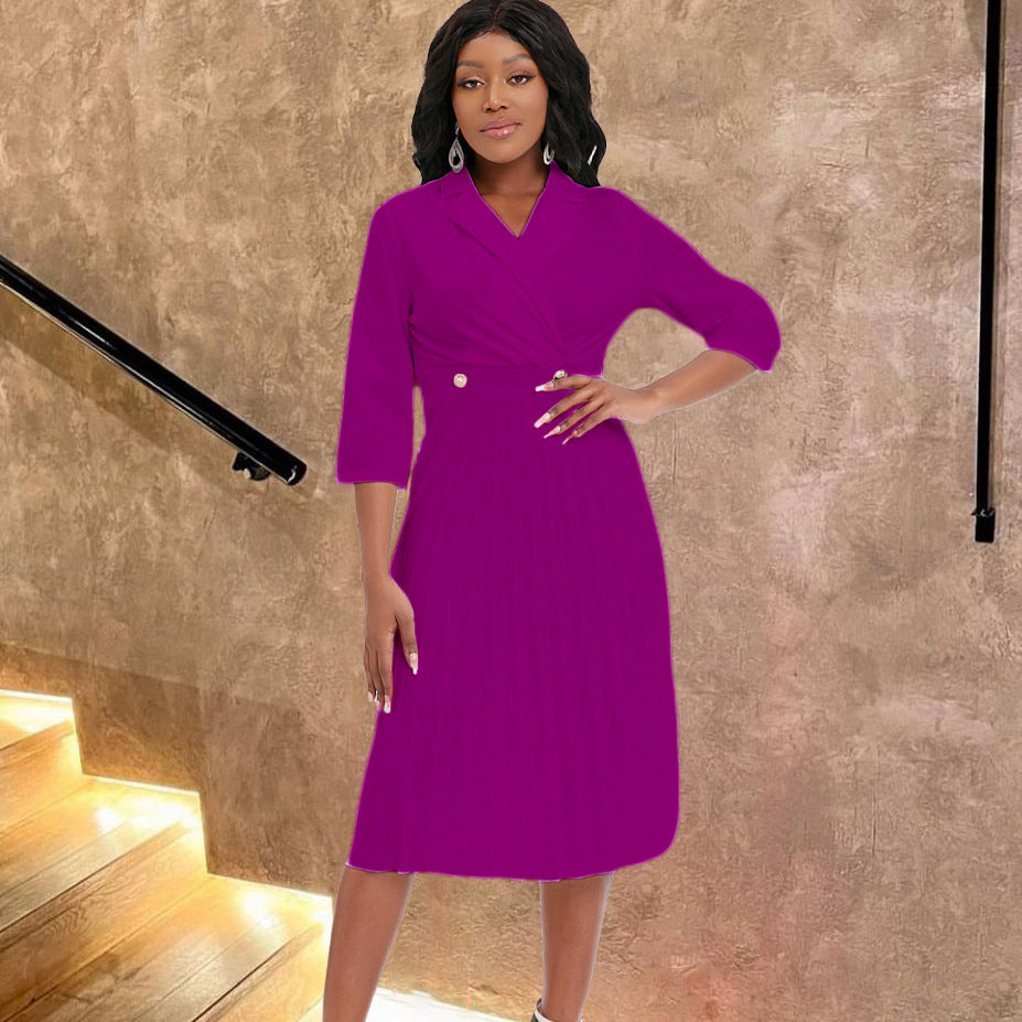 Damen elegantes Midi-Kleid mit strukturiertem Oberteil und klassischem Revers Drune