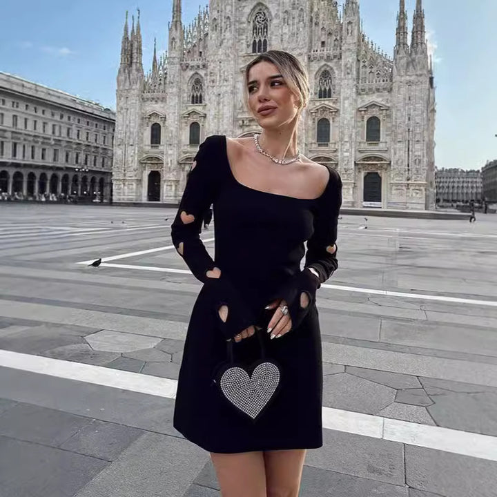 Damen Minikleid mit Herz-Details und asymmetrischem Ausschnitt Drune