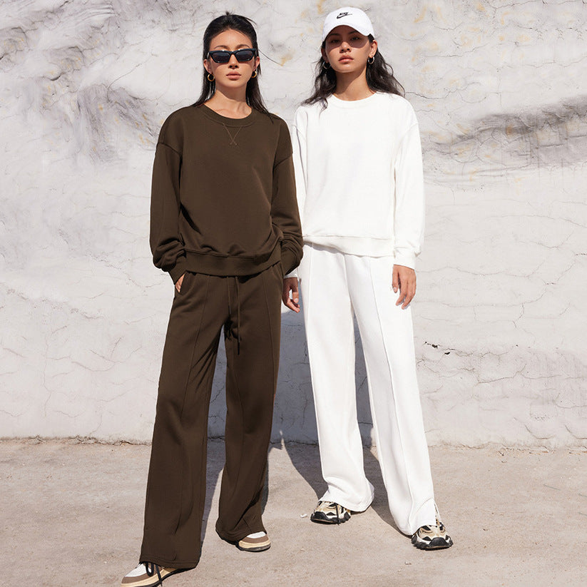 Damen nan Oversize-Sweatshirt und weite Loungehose Set mit Tunnelzug, dezenter Nahtführung und elastischen Bündchen Drune