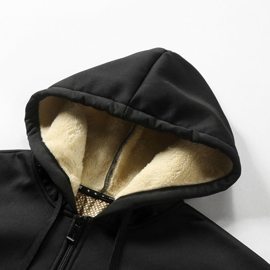 Herren Kapuzen-Sweatjacke mit wärmender Teddy-Innenfütterung, Zwei-Wege-Reißverschluss & gerippten Bündchen Drune
