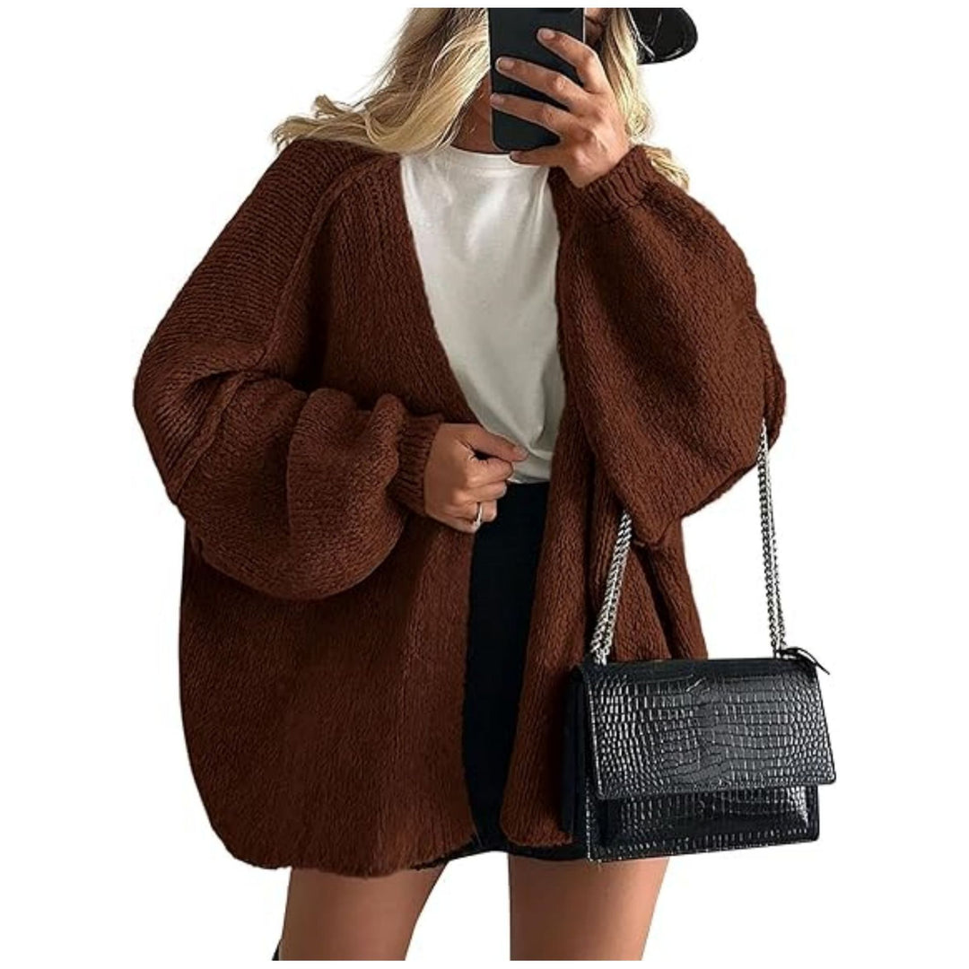 Damen Oversize Strickcardigan mit Ballonärmeln und offener Front Drune