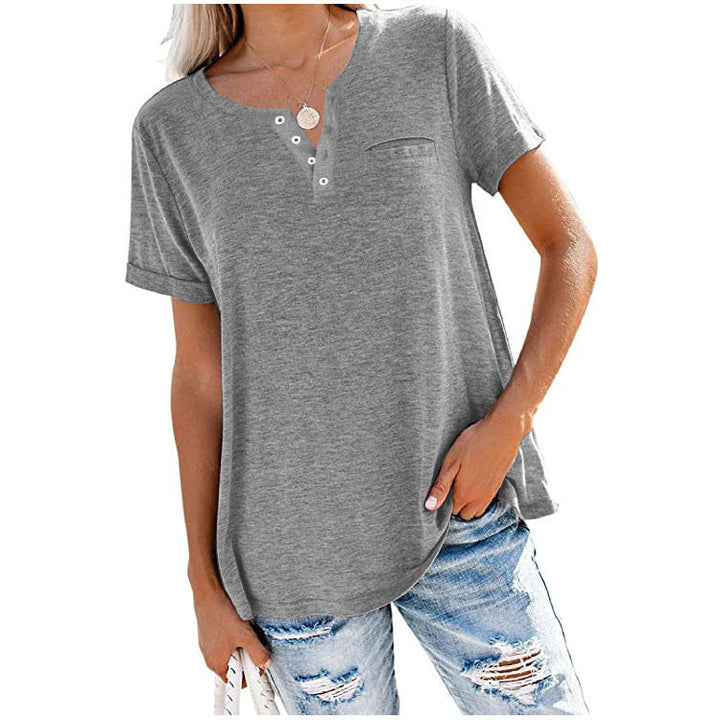 Damen hochwertiges T-Shirt mit Knopfdetail und lockerem Schnitt Drune