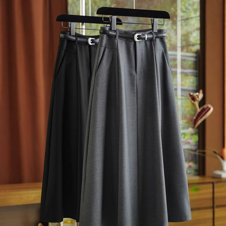 Damen Eleganter Midirock mit Taillengürtel Drune