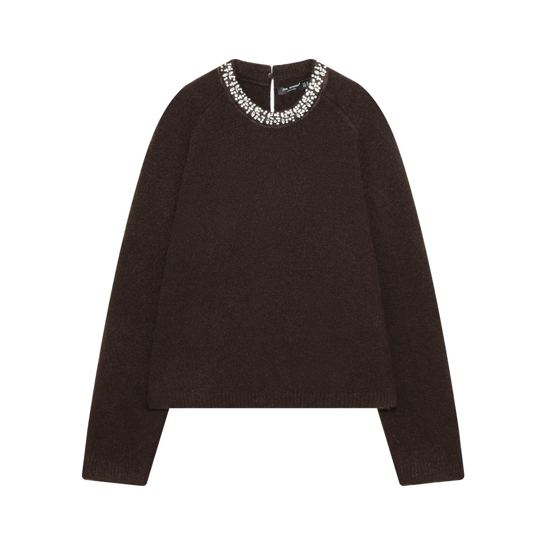 Damen Feinstrick-Pullover mit Schmuckkragen und leichtem Boxy-Cropped-Schnitt Drune