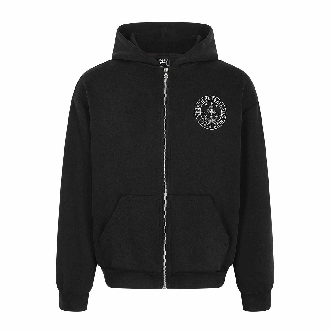 Unisex Kapuzen-Zipjacke im Oversize-Boxy-Schnitt mit Brustemblem Drune