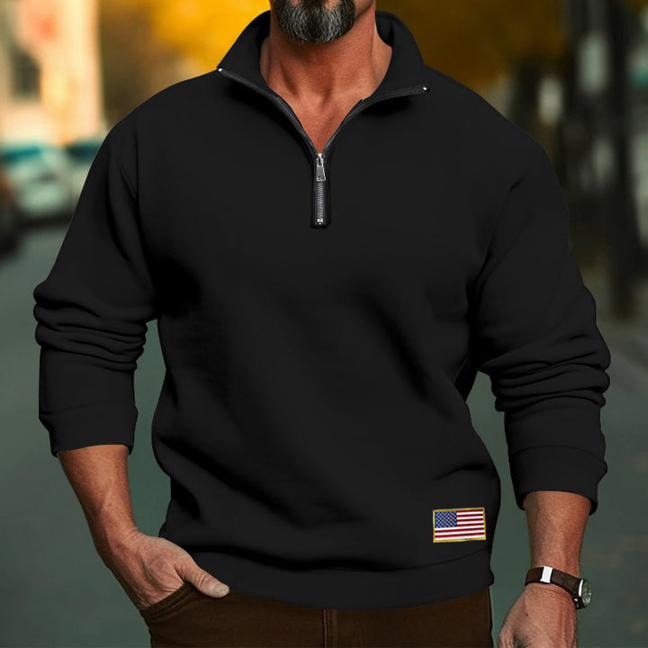 Herren Hoodie mit halbem Reißverschluss und gesticktem Patch Drune