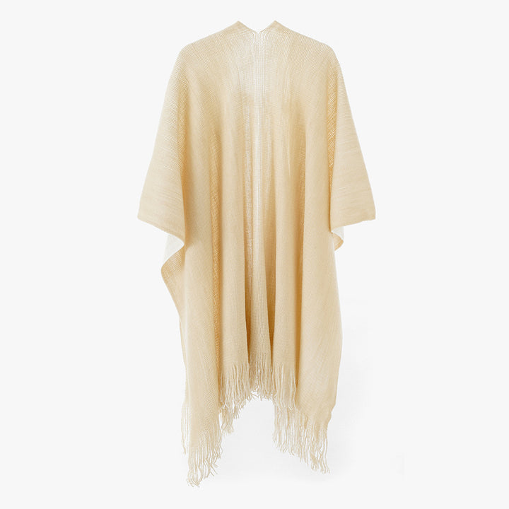 Damen Leichter Oversize-Stricküberwurf im Cape-Stil mit Fransensaum Drune
