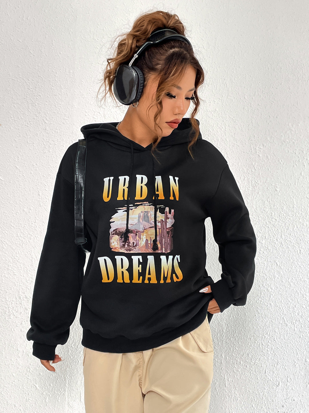 Damen Oversized Hoodie mit urbanem Print und Kapuze Drune