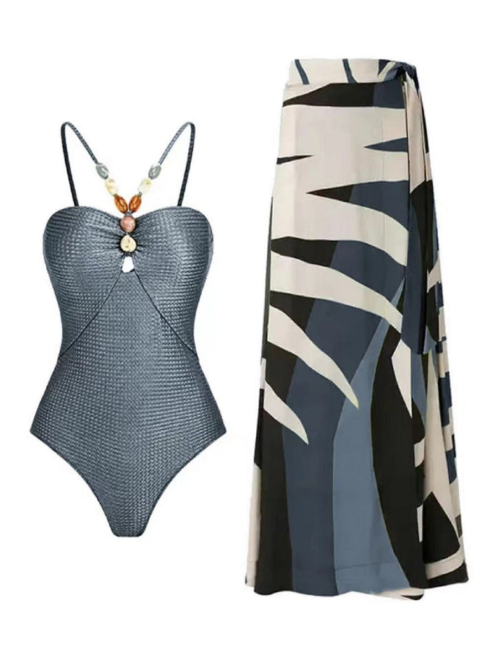 Damen Badeanzug mit elegantem Wickelrock und modischen Schmuckdetails Drune