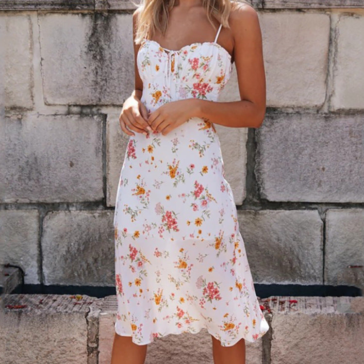 Damen Figurnahes Blumen-Midikleid mit schmalem Schnitt und Raffung Drune