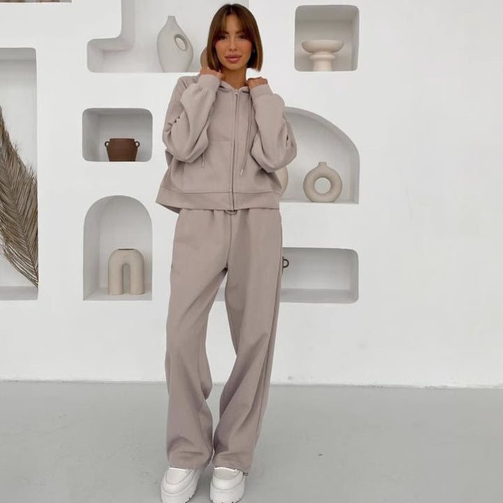 Damen nan cropped Kapuzenjacke mit durchgehendem Reißverschluss und taillenhoher Jogginghose Set Drune