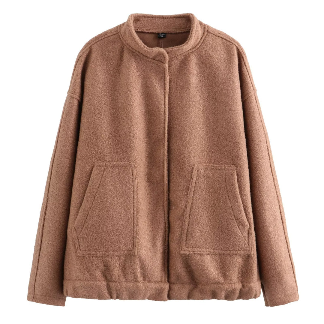 Damen nan kurze Boxy Wollmix‑Jacke mit kurzem Stehkragen, verdeckter Frontleiste und aufgesetzten Taschen Drune