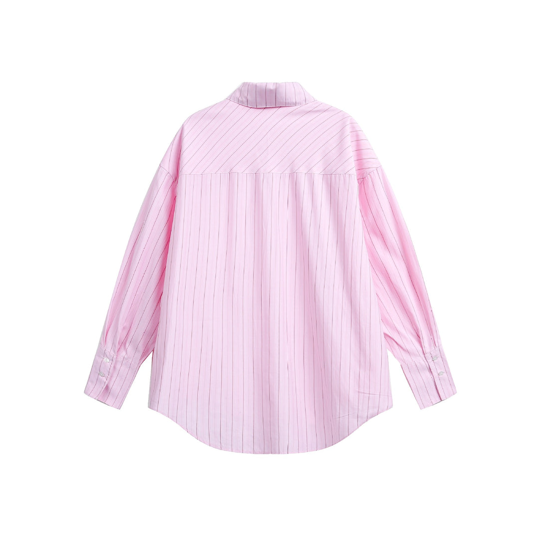 Damen Oversize-Hemdbluse mit feiner Nadelstreifenstruktur und abgerundetem Saum Drune