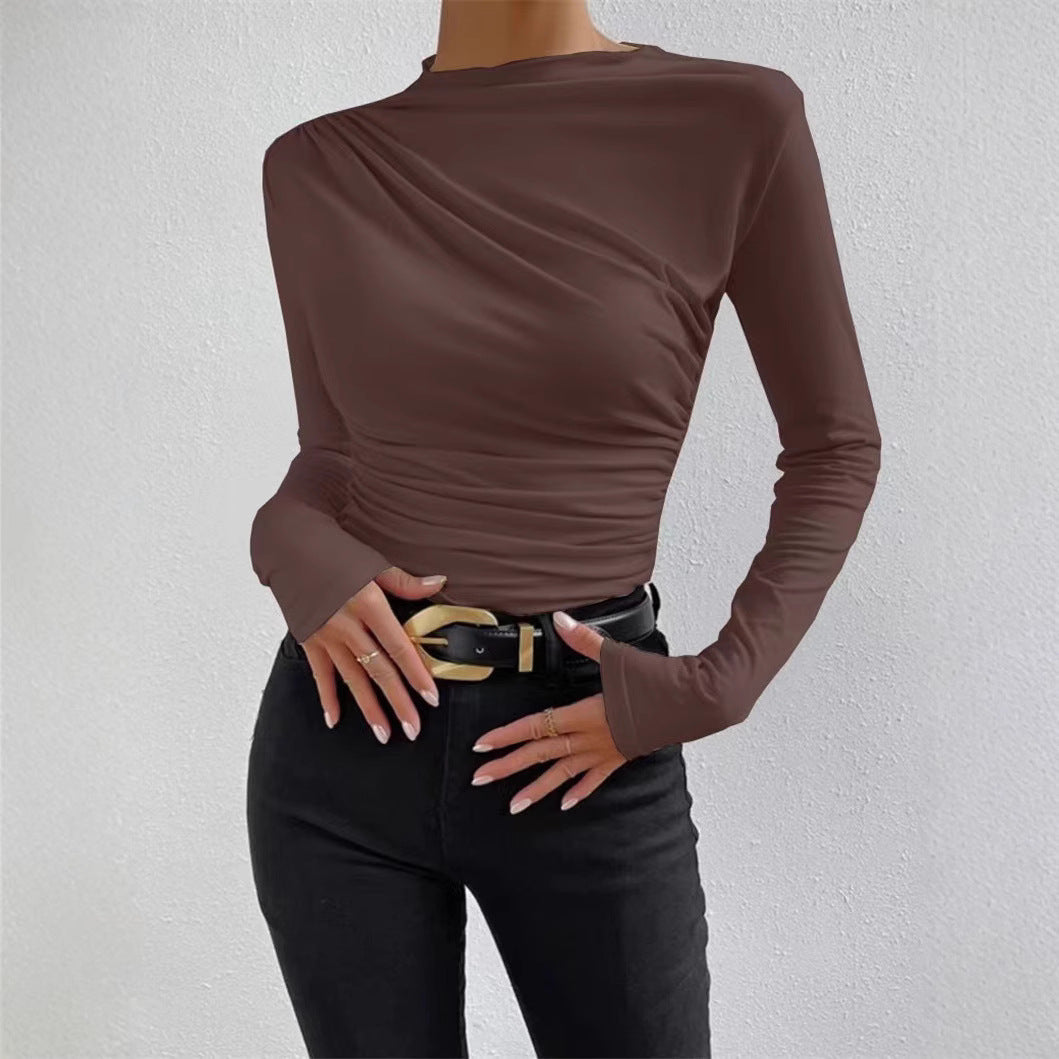 Damen Langarmshirt mit eleganten Raffungselementen und klassischem Design Drune