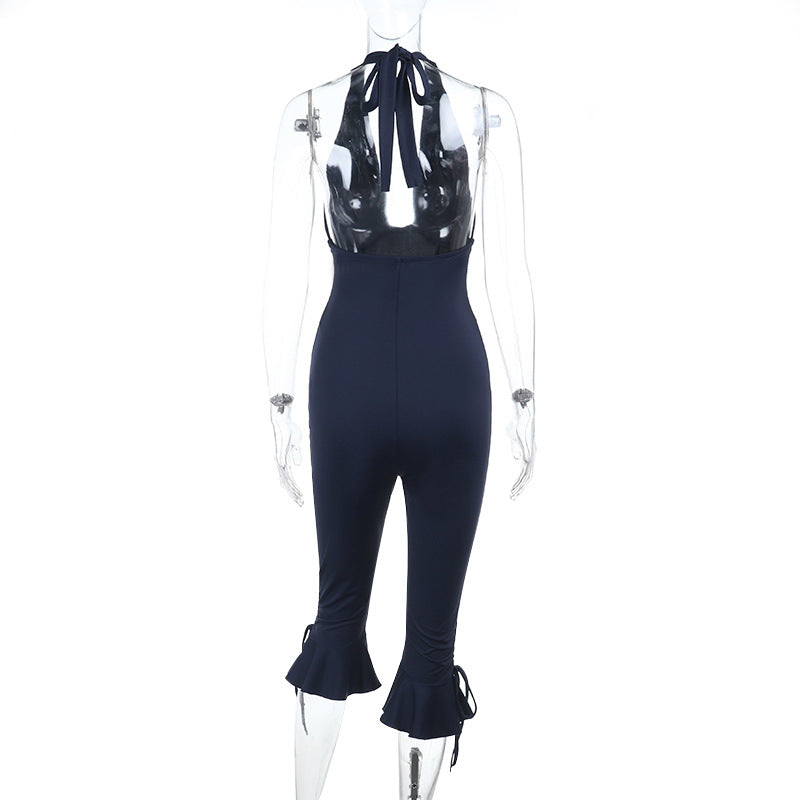 Damen Eleganter Jumpsuit mit hochgeschlossenem Design und Rüschendetails Drune
