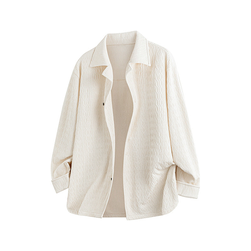Damen Leicht strukturierte Oversize-Hemdjacke mit Reverskragen & Druckknopffront Drune
