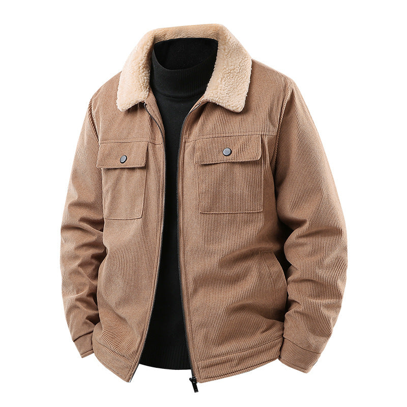 Herren Cordjacke mit Sherpa-Kragen, gesteppter Thermofütterung und Brusttaschen Drune