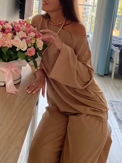 Damen luftiges Off-Shoulder Jumpsuit mit weiten Ärmeln und anpassbarem Bund Drune