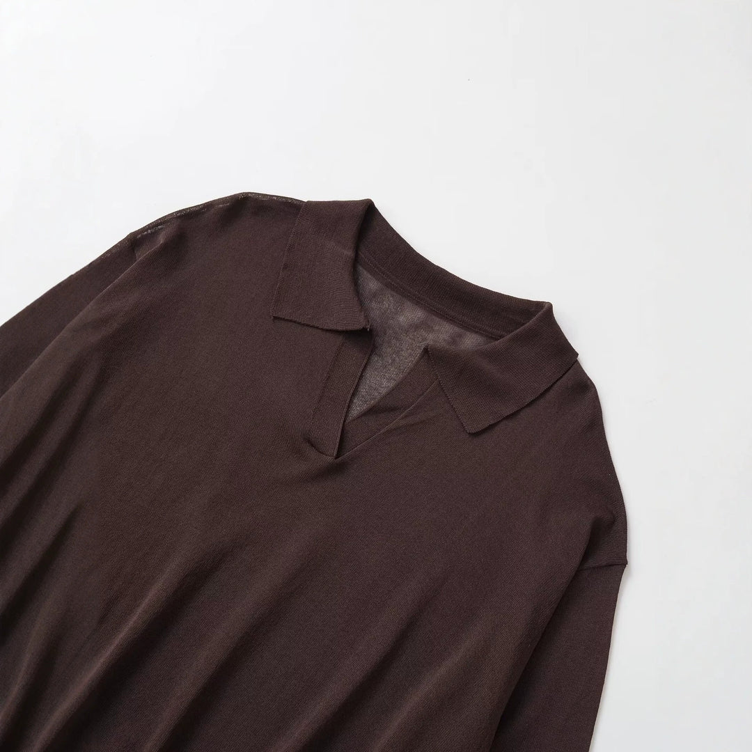 Damen Oversize-Pullover mit Polokragen, V-Ausschnitt und Tunnelzug Drune