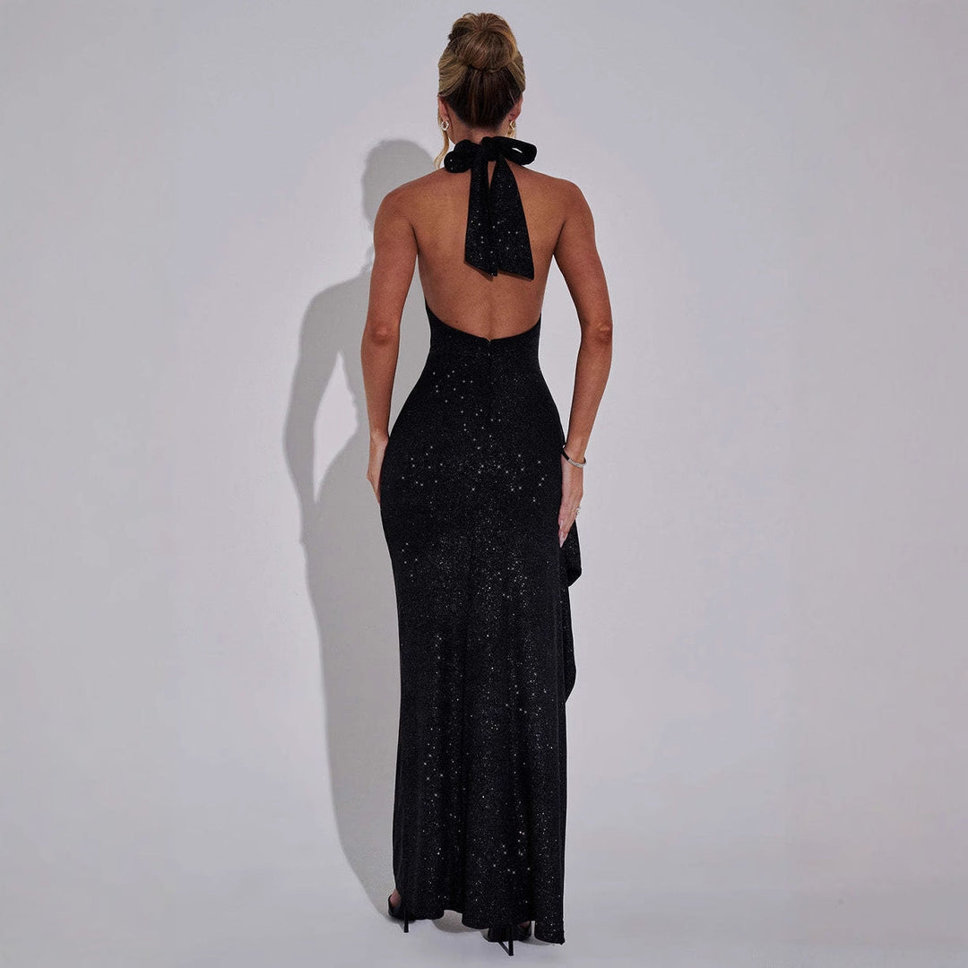 Damen Elegantes Abendkleid mit hohem Schlitz und Glitzerdetails Drune