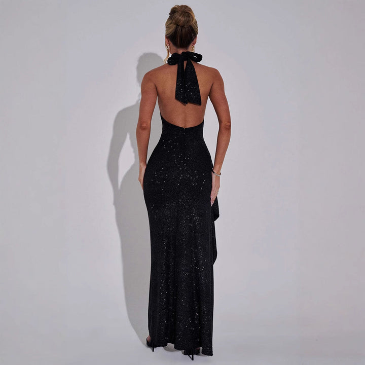 Damen Elegantes Abendkleid mit hohem Schlitz und Glitzerdetails Drune