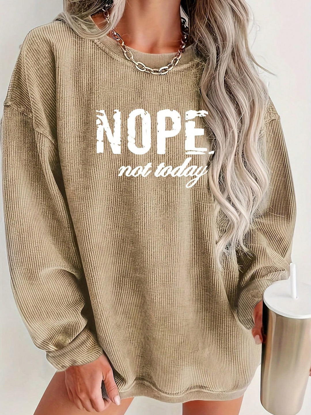 Damen lässiger Sweatshirt mit strukturiertem Stoff und auffälligem Spruch Drune