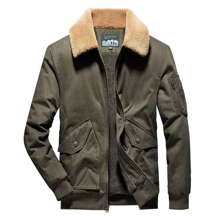 Herren Thermo-Canvasfliegerjacke mit durchgehendem Sherpa-Innenfutter und Pattentaschen Drune