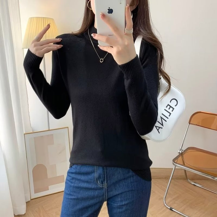 Damen Feiner Langarm-Feinstrickpullover mit schmalem Stehkragen und gerippten Bündchen Drune