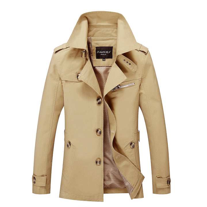 Herren Moderner Field-Trenchcoat mit Stehkragen, Schulterepauletten und kariertem Innenfutter Drune