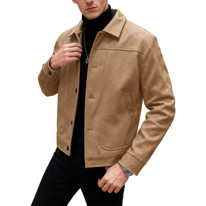 Herren nan moderner Trucker-Overshirt aus Velourslederimitat mit Ziernähten und aufgesetzten Taschen Drune
