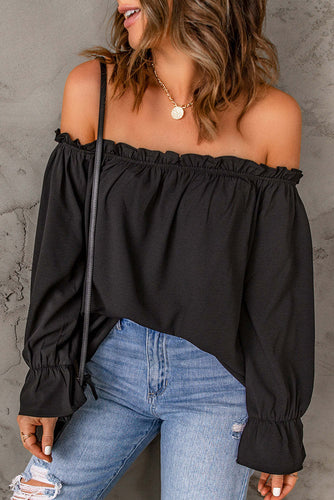 Damen Off-Shoulder Bluse mit Rüschendetails und elastischen Ärmeln Drune