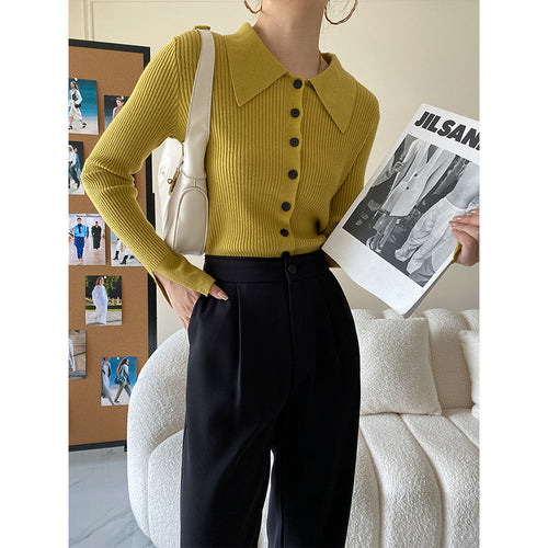 Damen Elegantes Strickoberteil mit großem Kragen Drune