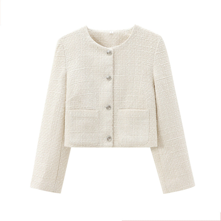 Damen elegante Kurzjacke im strukturierten Tweed-Stil mit praktischen Taschen Drune