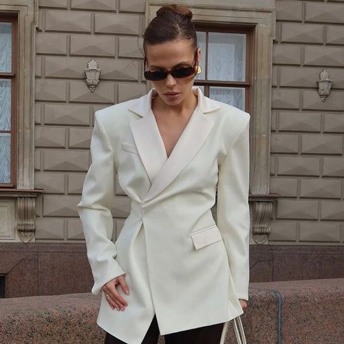 Damen Skulpturaler taillierter Blazer mit asymmetrischem Vorderteil und betonter Schulter Drune