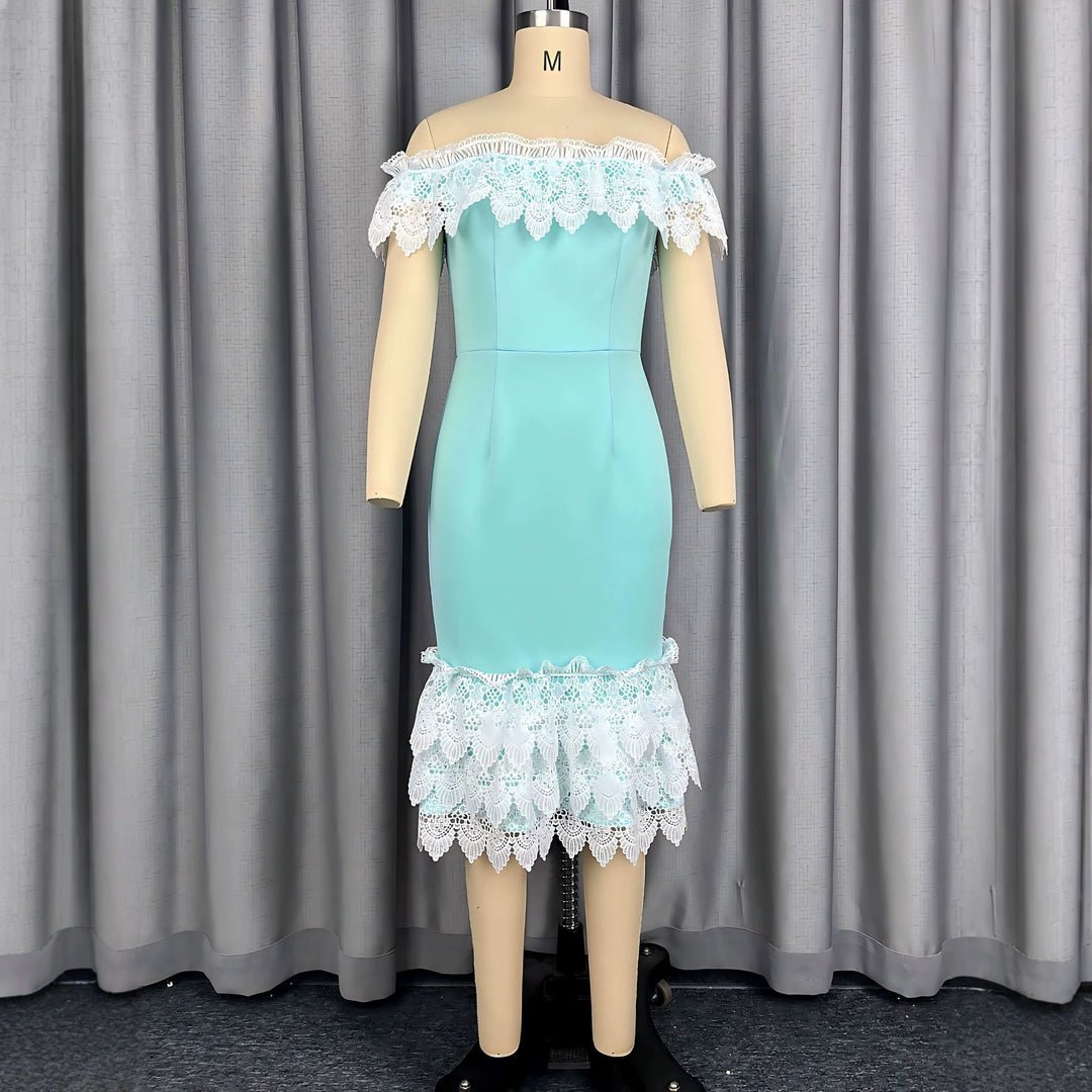 Damen Luxuriöses Cocktailkleid mit Spitzenakzenten Drune