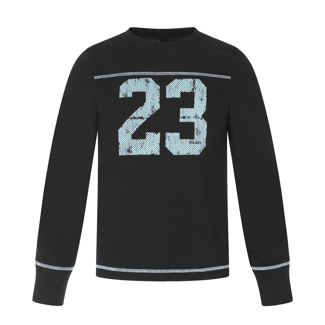 Unisex Langarm-Sweatshirt mit Rundhalsausschnitt, melierter Baumwollmischung und dezenter Zahlendruck Drune