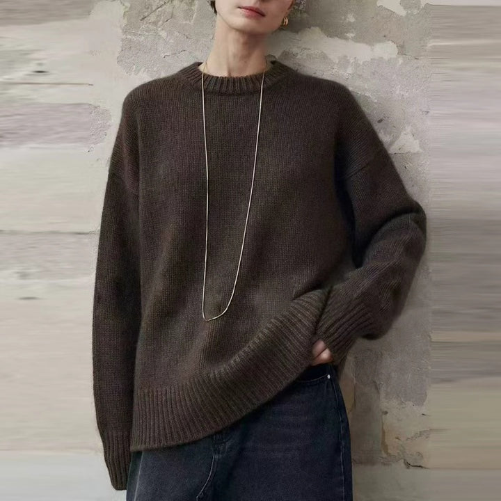 Damen Oversize-Feinstrickpullover mit Rundhals, fallender Schulter und geripptem Saum Drune