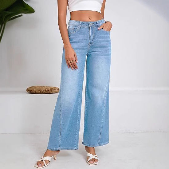 Damen Hochtaillierte Palazzohose aus Denim mit weitem Bein Drune