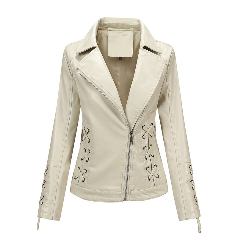Damen Taillierte Bikerjacke aus Kunstleder mit seitlicher Schnürung und asymmetrischem Reißverschluss Drune